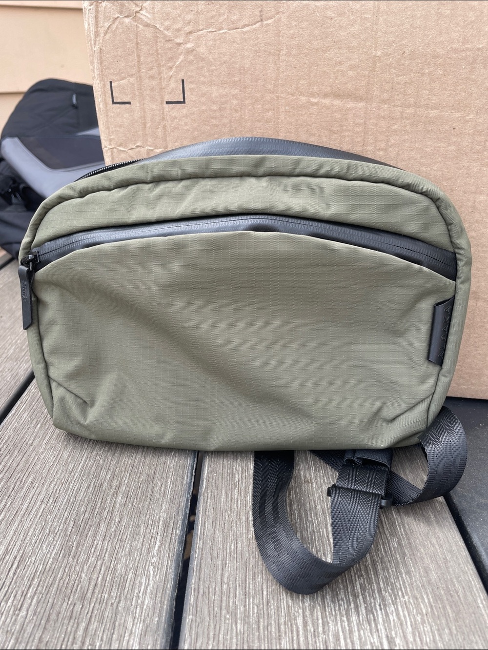 Olive Green Crossbody Bag with Black Accents - Unbranded